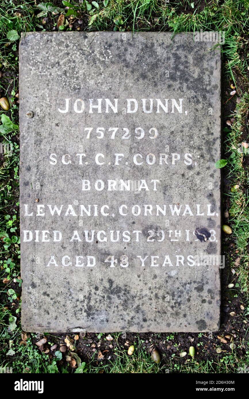 Grave marker of one of 43 casualties of the Great War & WW2 buried on