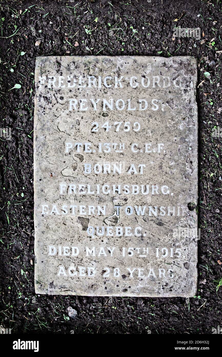 Grave marker of one of 43 casualties of the Great War & WW2 buried on the Cliveden Estate, UK - all grave markers shown in this sequence Stock Photo