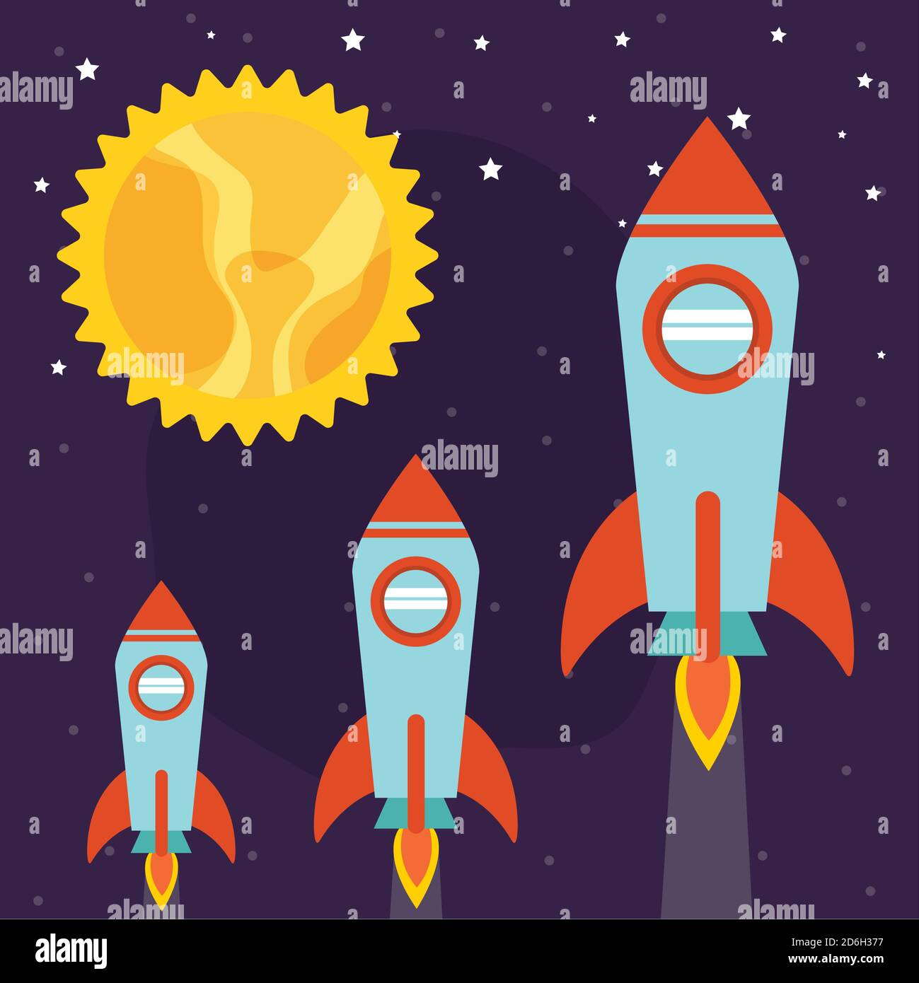 Space rockets with sun on starry background vector design Stock Vector ...