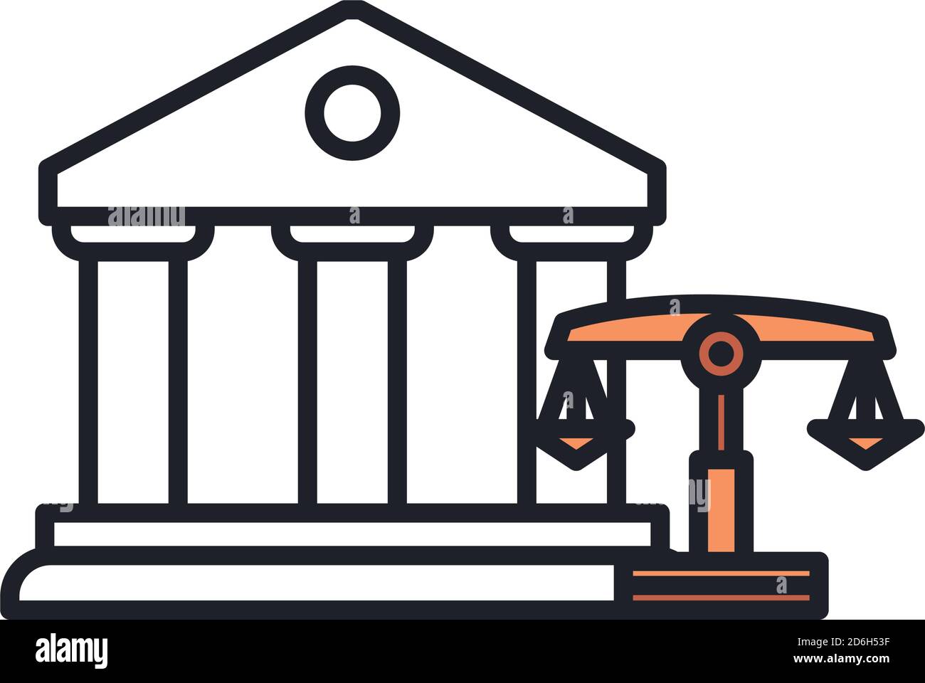 law scale with building line and fill style icon design, justice legal ...