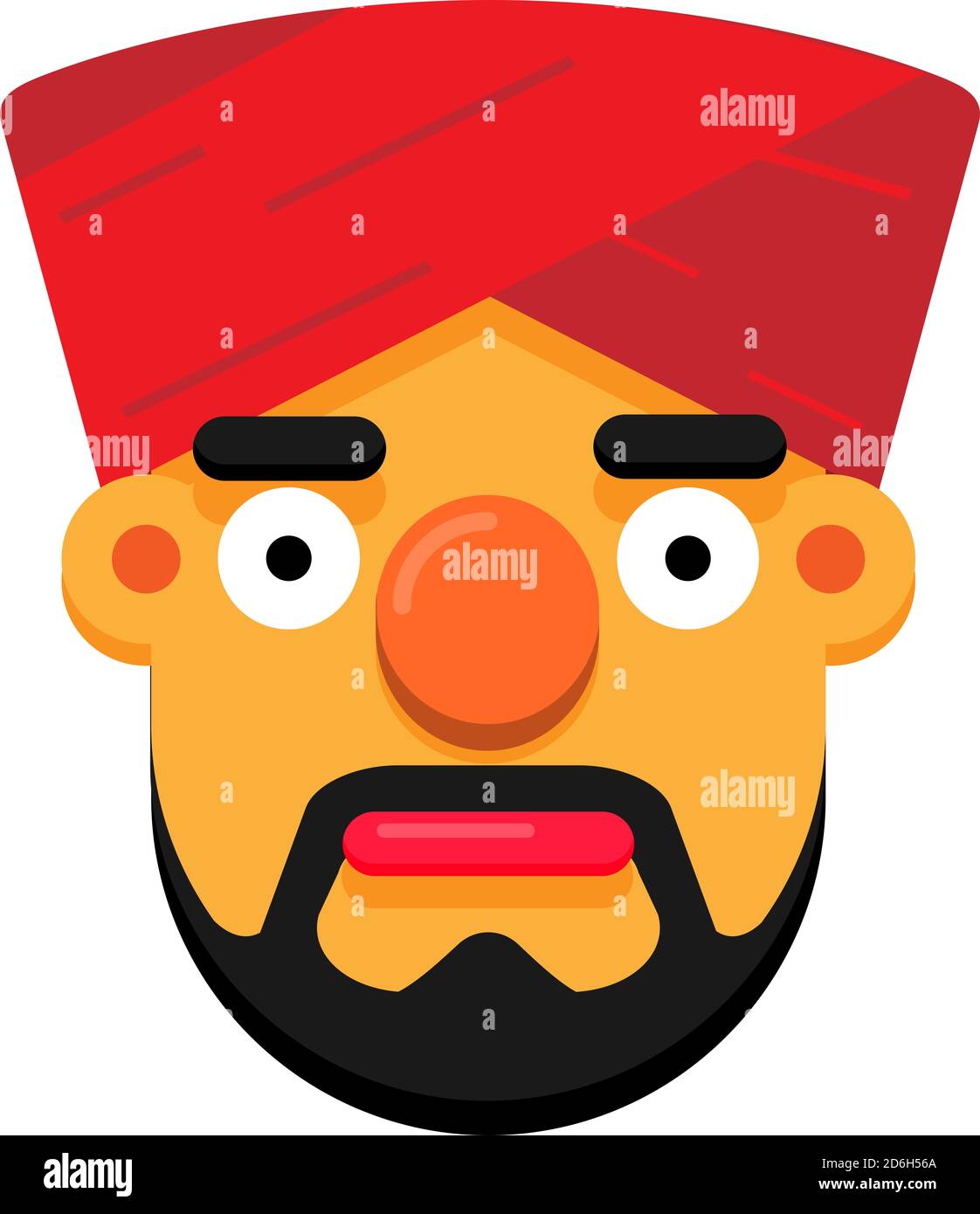 Man Face With Red Turban Vector, illustration. Stock Photo