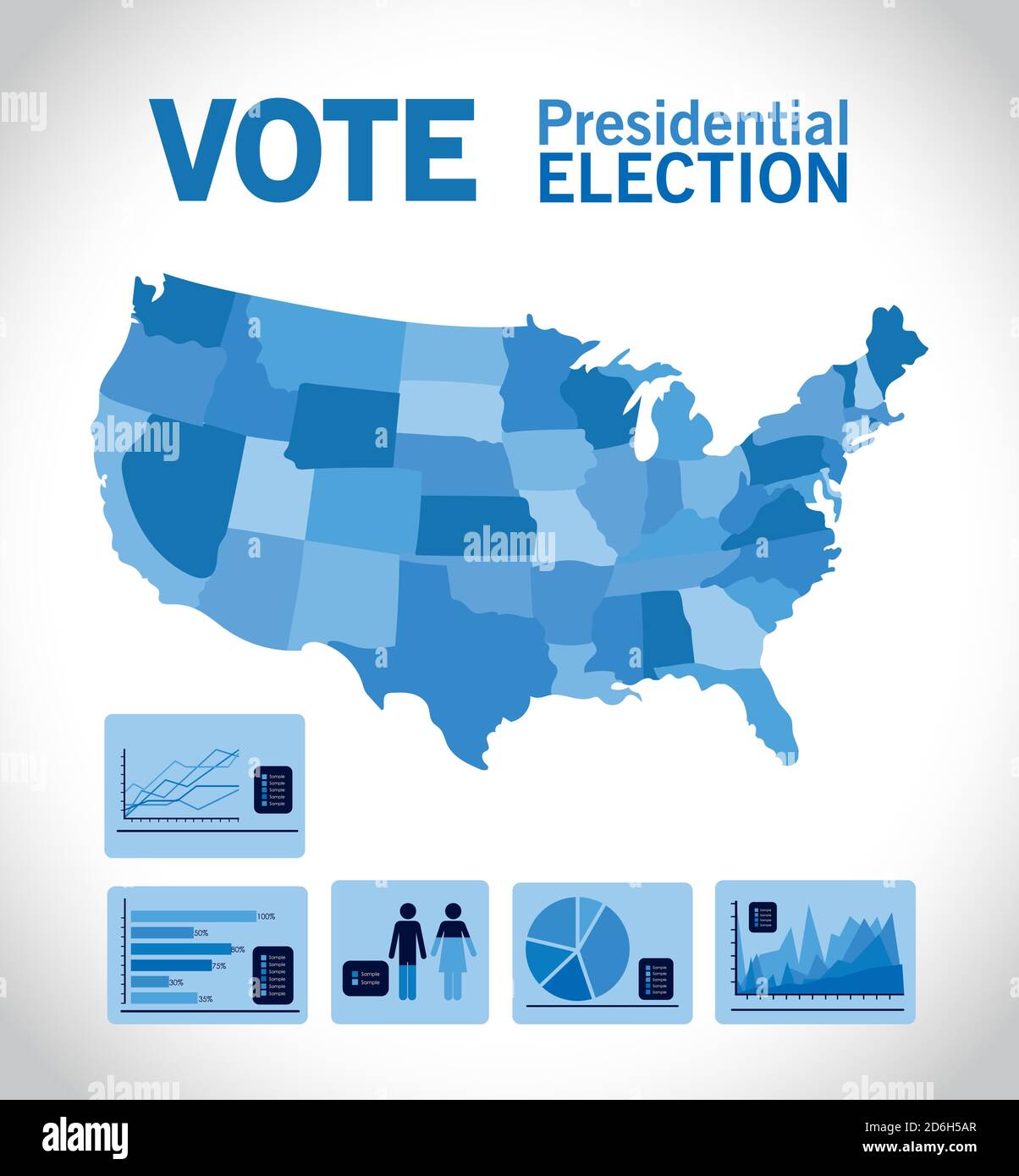 Presidential election vote with blue map and infographic vector design