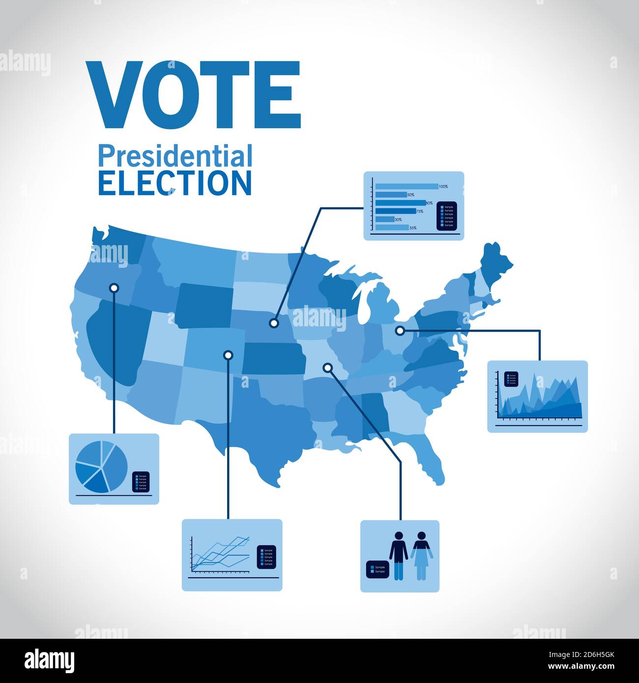 Presidential election vote with blue map and infographic vector design