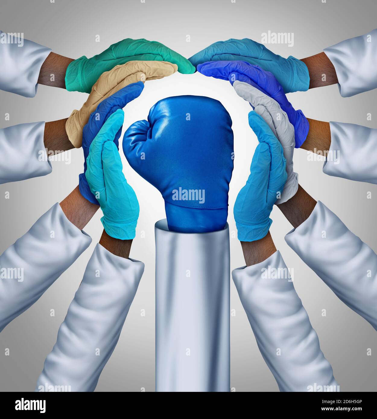 Medical fight and medicine research fighting disease together as