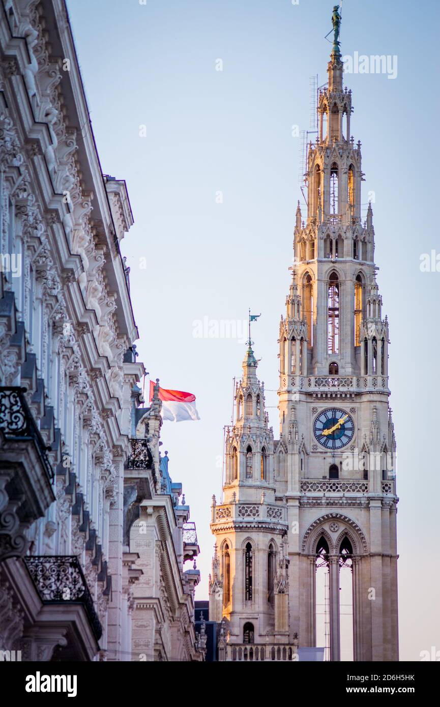 Austrian flag on the Vienna City Hall Stock Photo