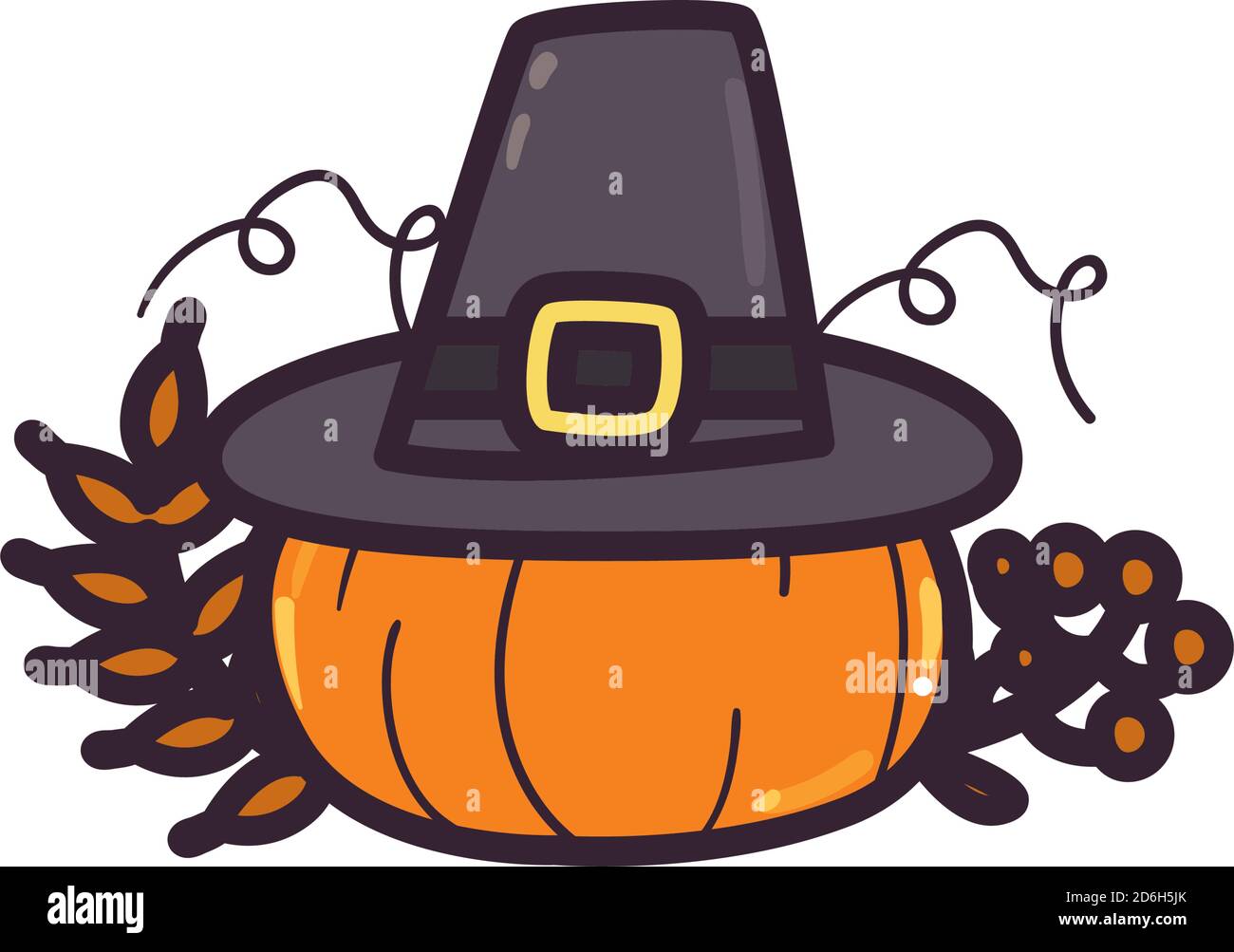 happy thanksgiving day pumpkin with hat line and fill style icon design ...
