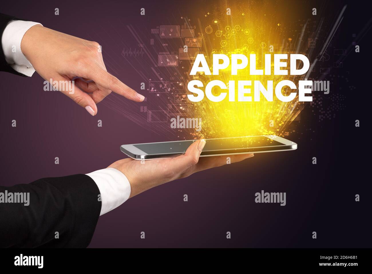 Inscription Technology Close-up of a touchscreen with APPLIED SCIENCE inscription, innovative ...