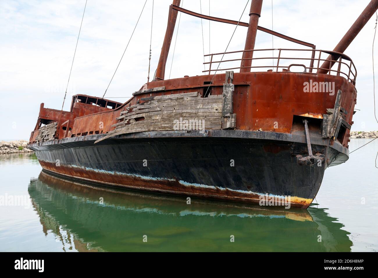 Shipwreck La Grande Hermine, Big Weasel, burned-out replica, St Catherines, Ontario, Canada, by James D Coppinger/Dembinsky Photo Assoc Stock Photo