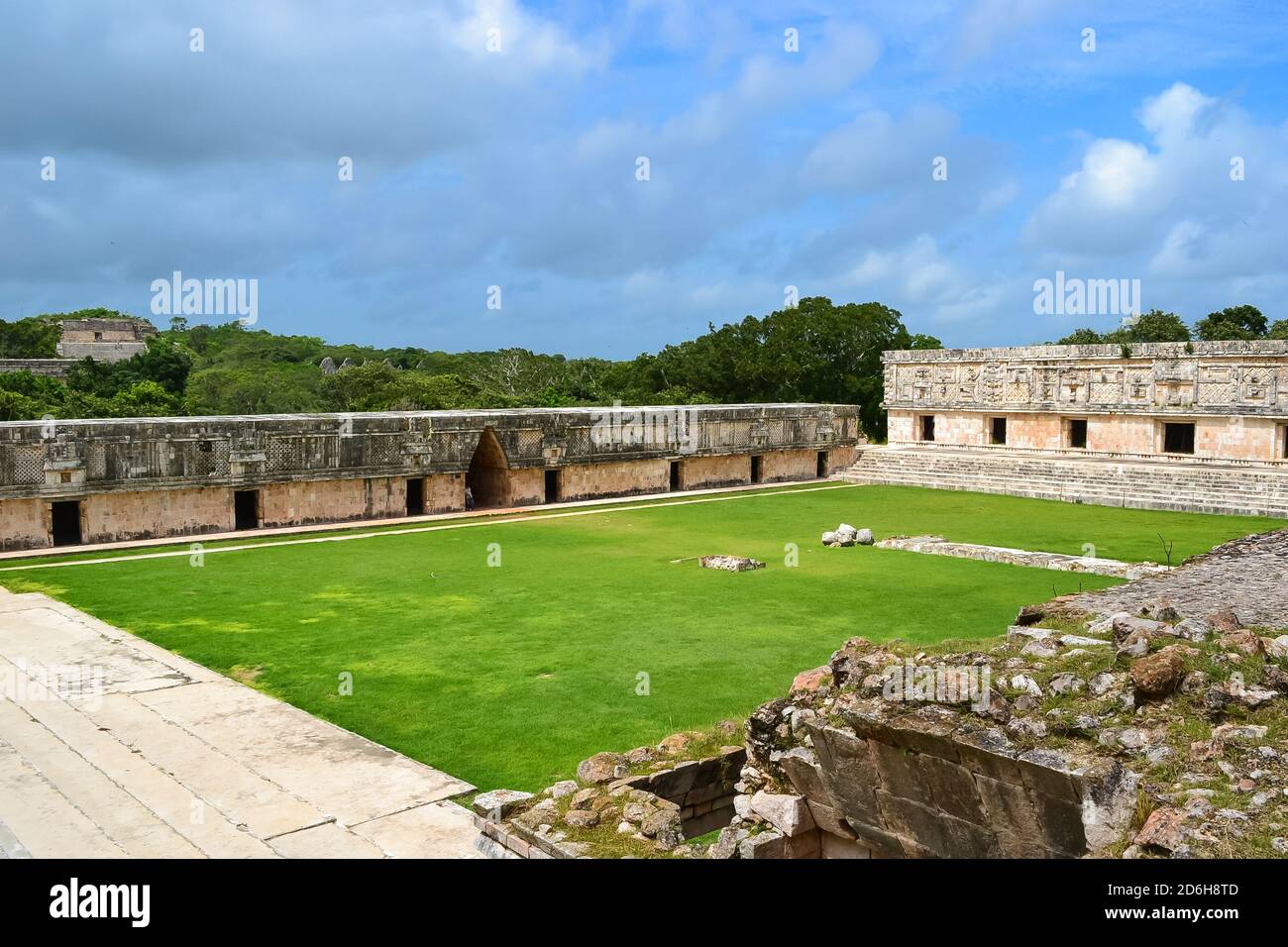 Mayan pyramids and various stone sculptures at the Chicen Itza archaeological site, one of the places where the Maya civilization was most developed. Stock Photo