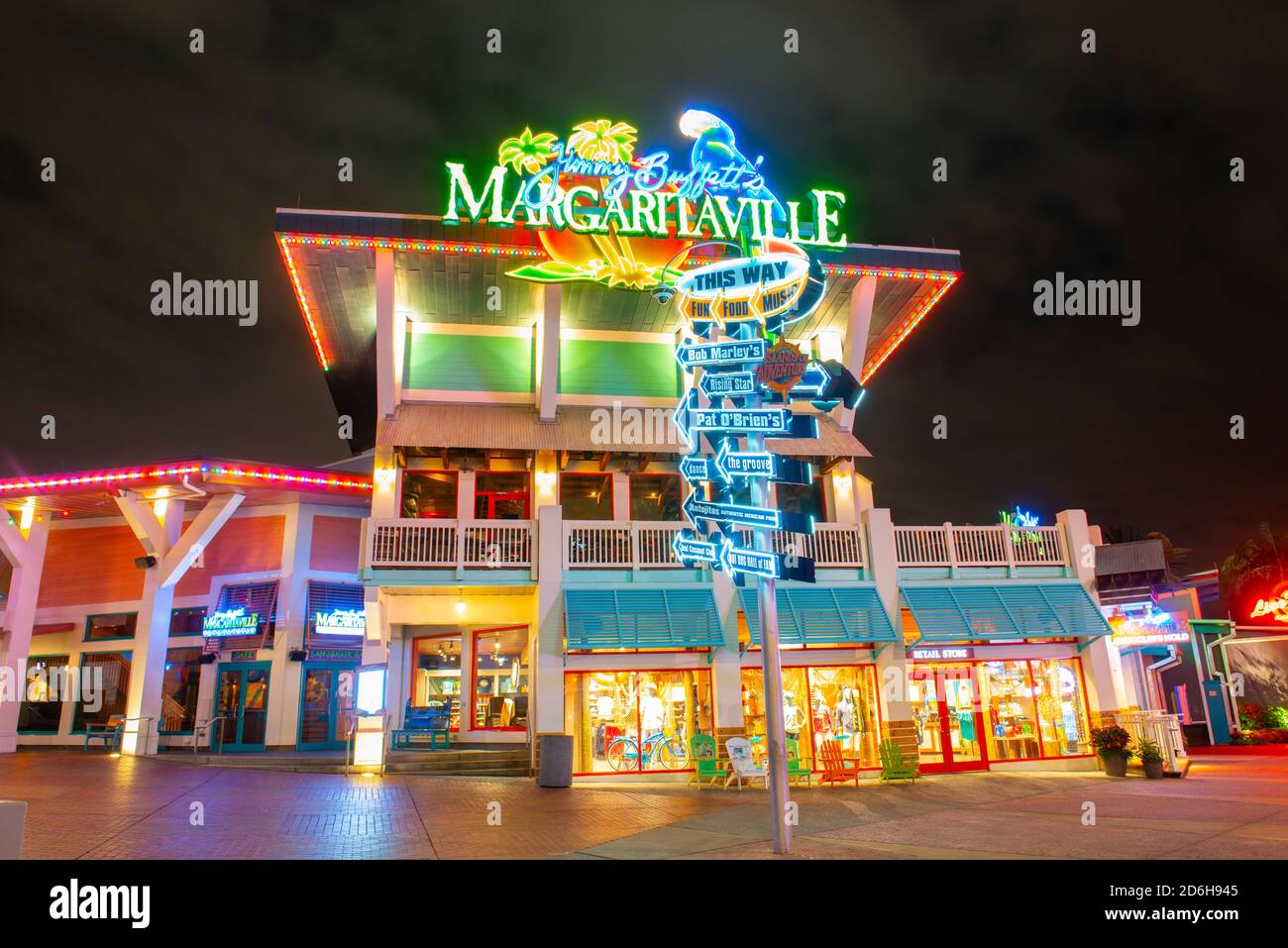 CityWalk Margaritaville at night at Universal Studios Park in Orlando, Florida, USA. Stock Photo
