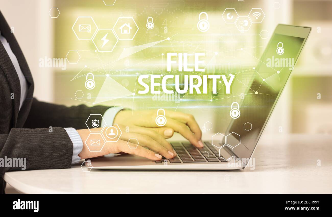 FILE SECURITY inscription on laptop, internet security and data ...