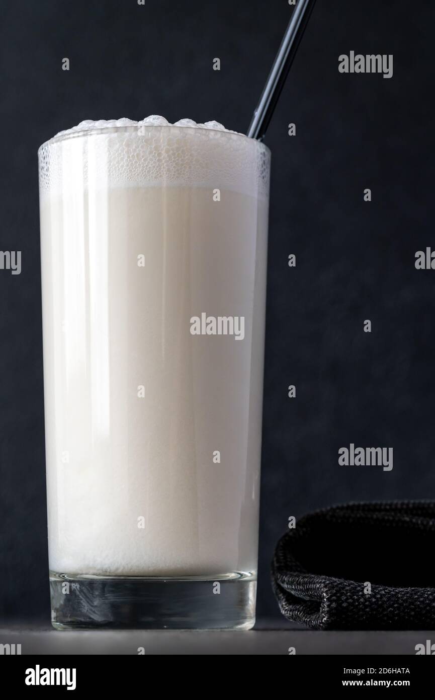 Glass of Ramos Gin Fizz Cocktail on dark background Stock Photo Alamy