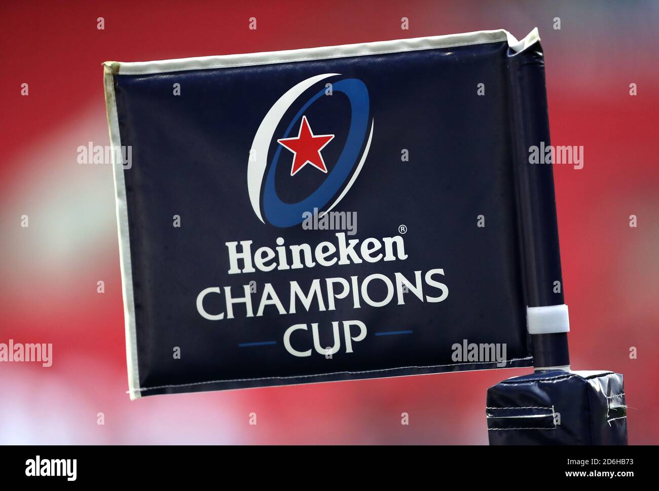 A general view of a Heineken Champions Cup branded corner flag during the European Champions Cup Final at Ashton Gate, Bristol. Stock Photo