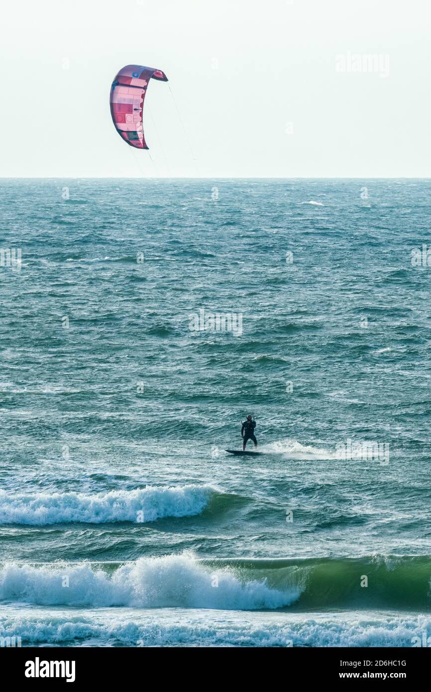Kitesurfer on the baltic sea at the german island Ruegen Stock Photo