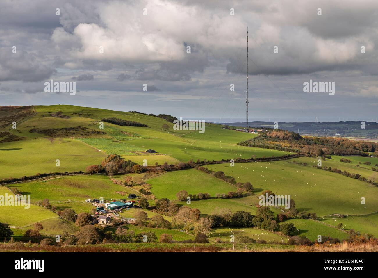 Moel-y-Parc transmitter mast, Clwydian Range, North Wales Stock Photo