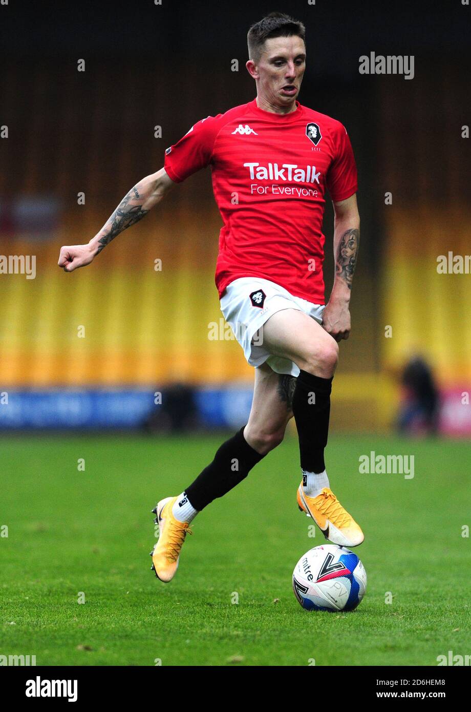 Salford???s Ashley Hunter during the Sky Bet League Two match at Vale Park, Stoke-on-Trent. Stock Photo
