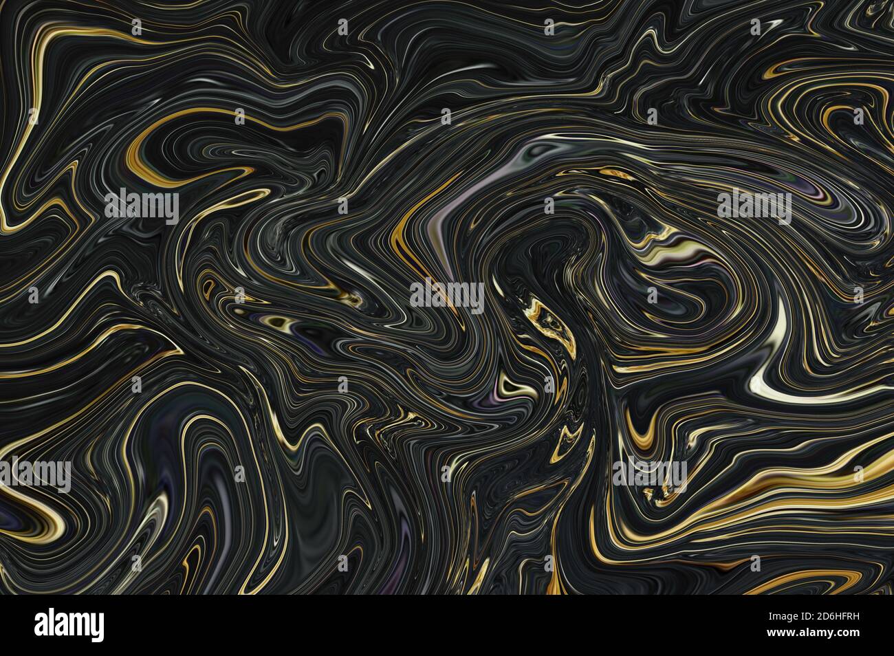 Gold black liquid paint marbling wallpaper with golden gloss fluid waves background texture Stock Photo