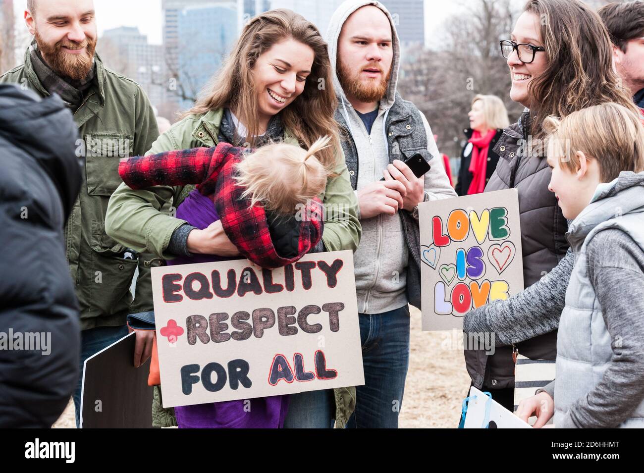 Family at the Boston Women’s March. Boston, Massachusetts. 21st January, 2017. Stock Photo