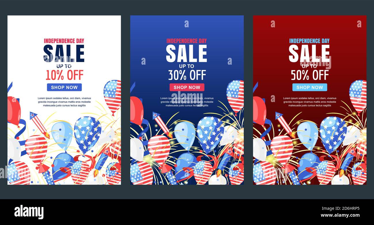 USA Independence Day. Set of vector poster or sale banner template ...