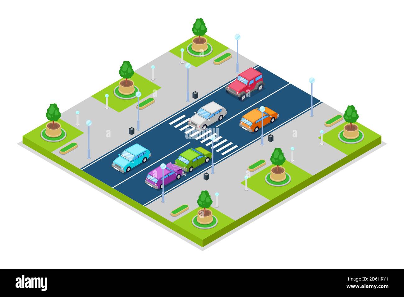 Car accident and crash, vector isometric 3D illustration. Collision in ...