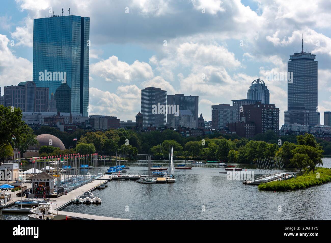 Sailing school and Charles River and Boston skyline from Longfellow