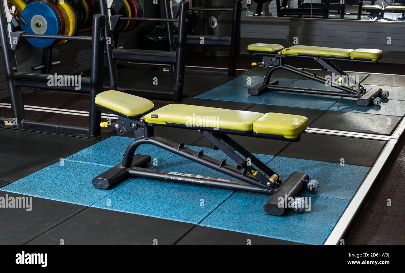Interior of gym with exercise equipment, North Berwick sports centre, East Lothian, Scotland, UK Stock Photo