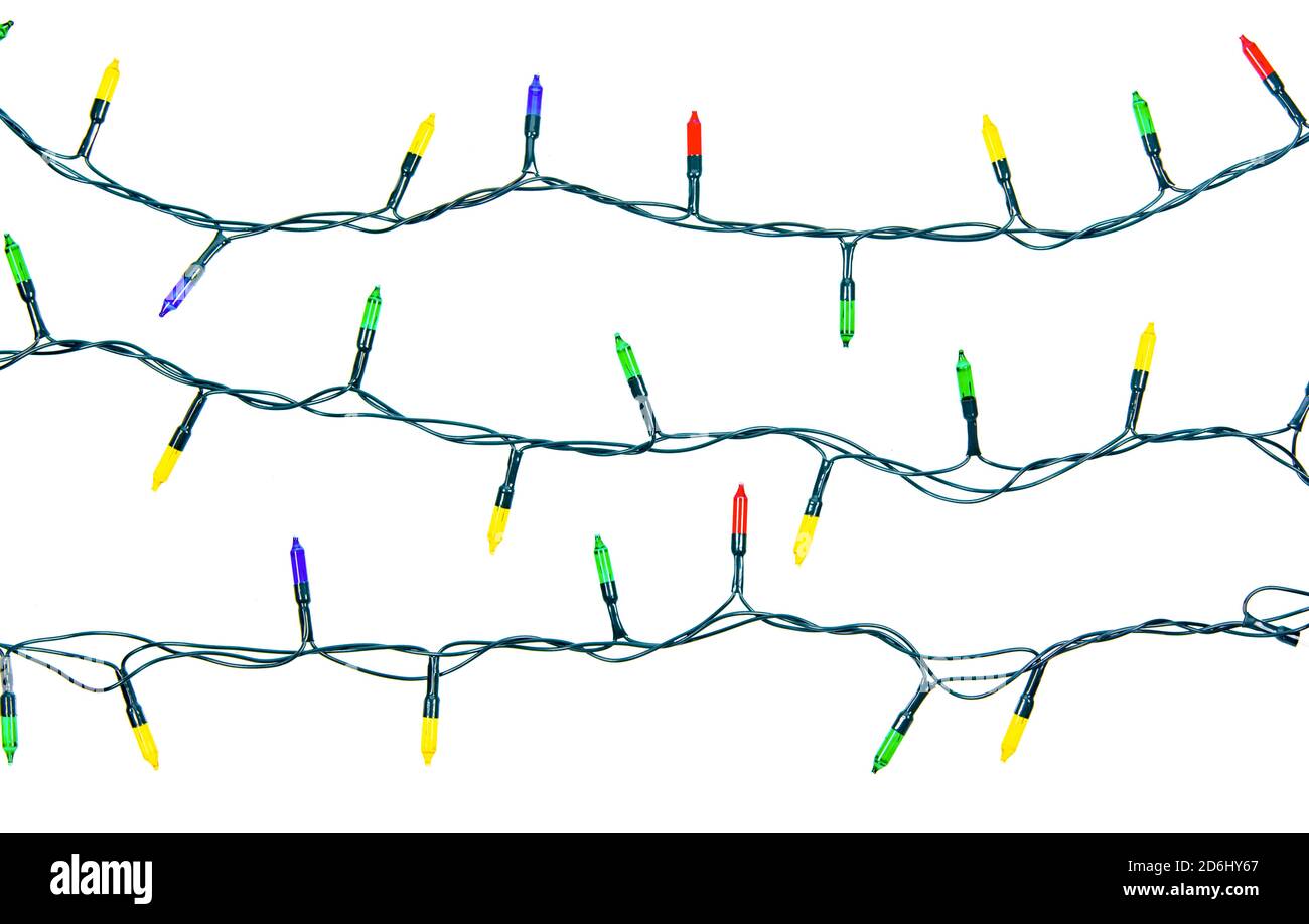 Christmas lights string isolated on white background with clipping path
