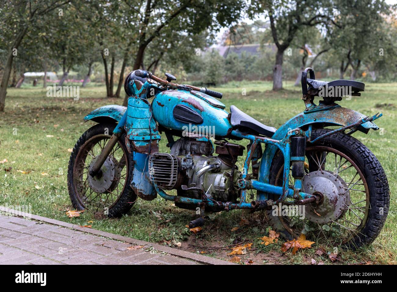 Old rusty Soviet motorcycle Stock Photo Alamy