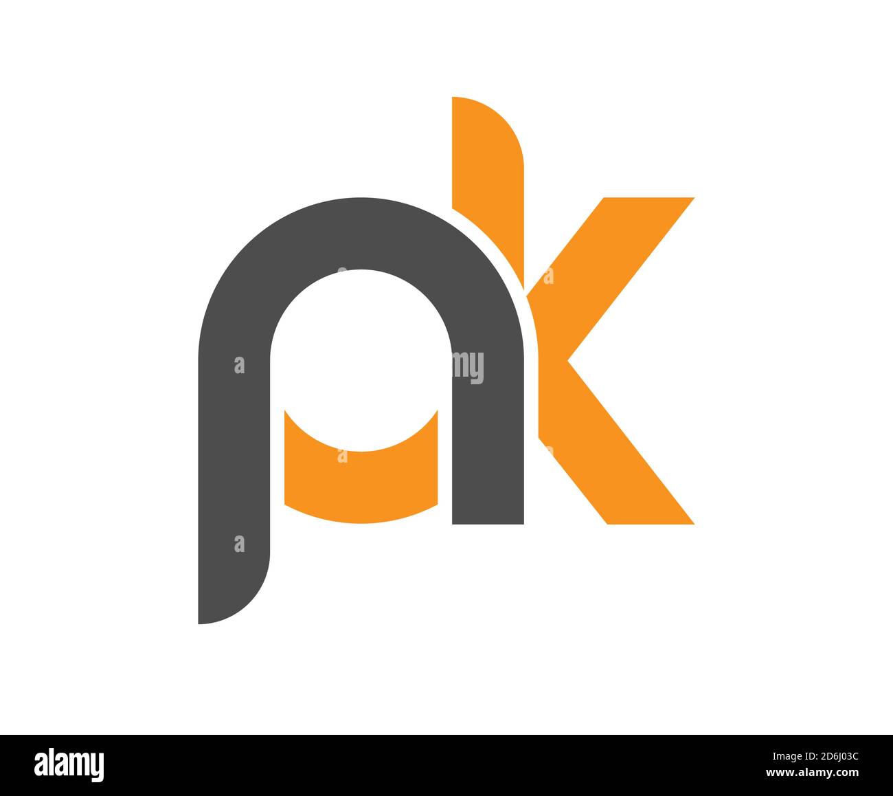 Stylized lowercase letters P and K are linked by a single line for a logo, monogram, or monogram