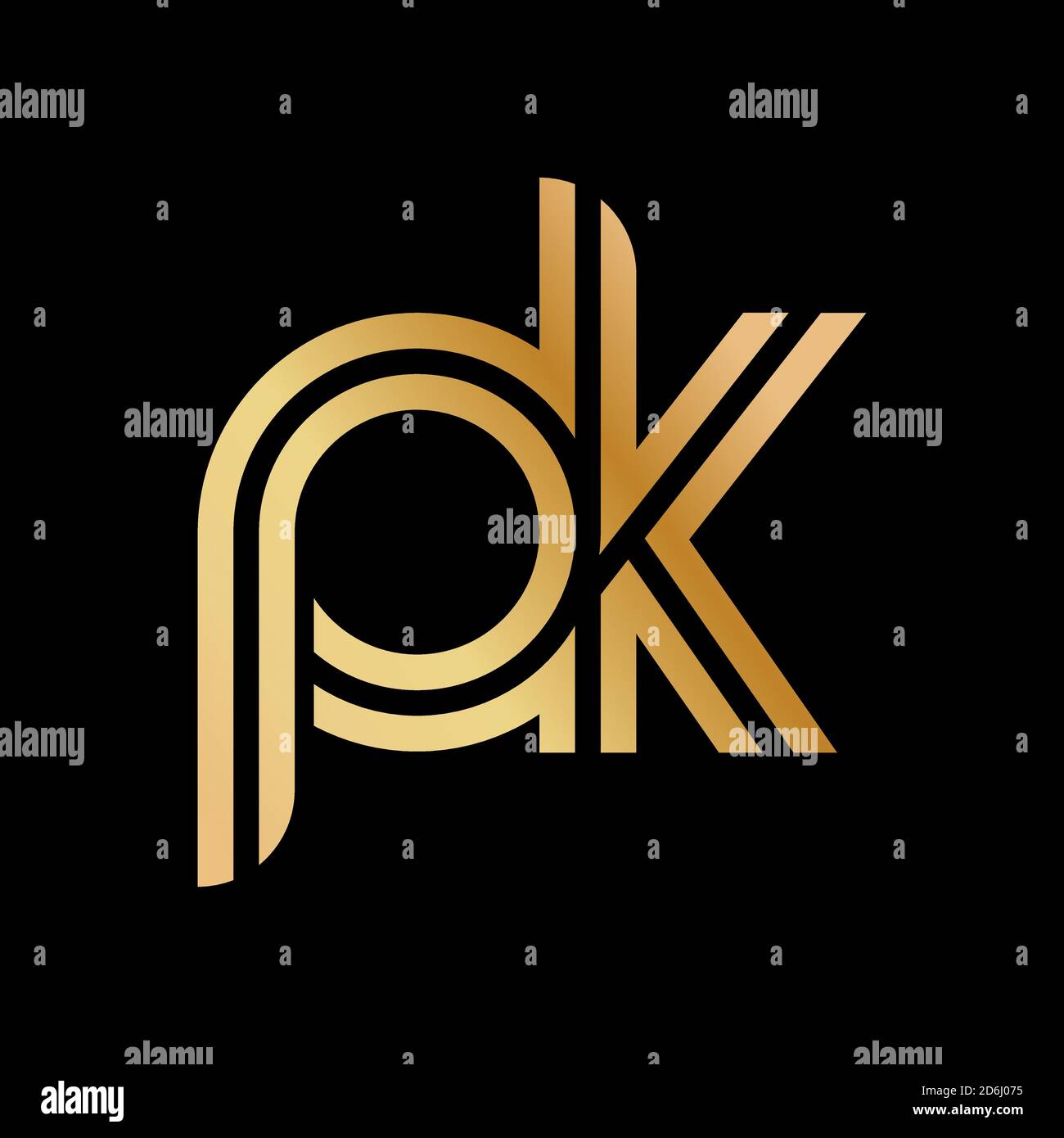 Lowercase letters p and k. Flat bound design in a Golden hue for a logo, brand, or logo. Vector