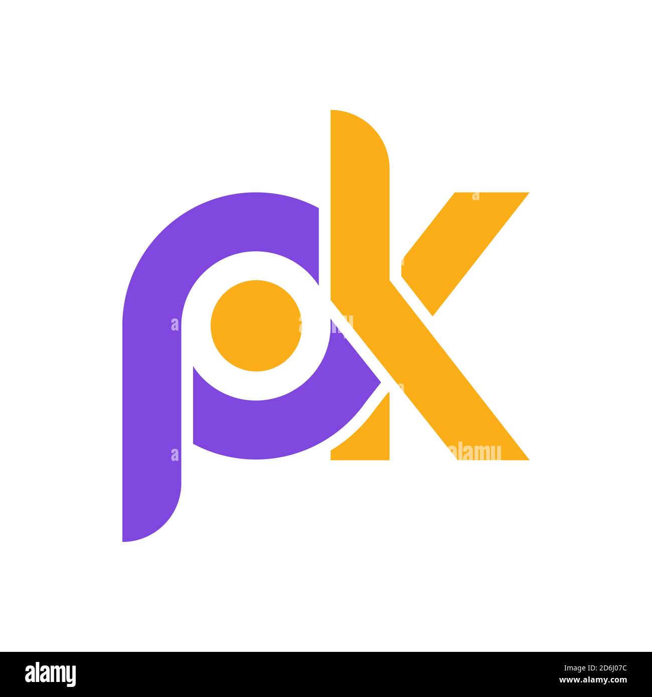 Stylized lowercase letters P and K are linked by a single line for a logo, monogram, or monogram