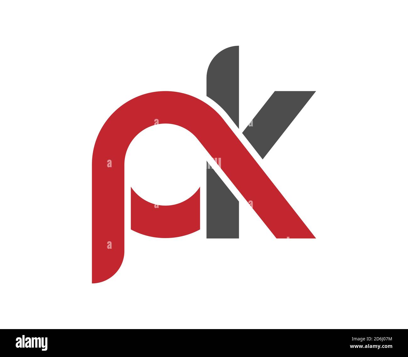 Stylized lowercase letters p and k are linked by a single line for a logo, monogram, or monogram