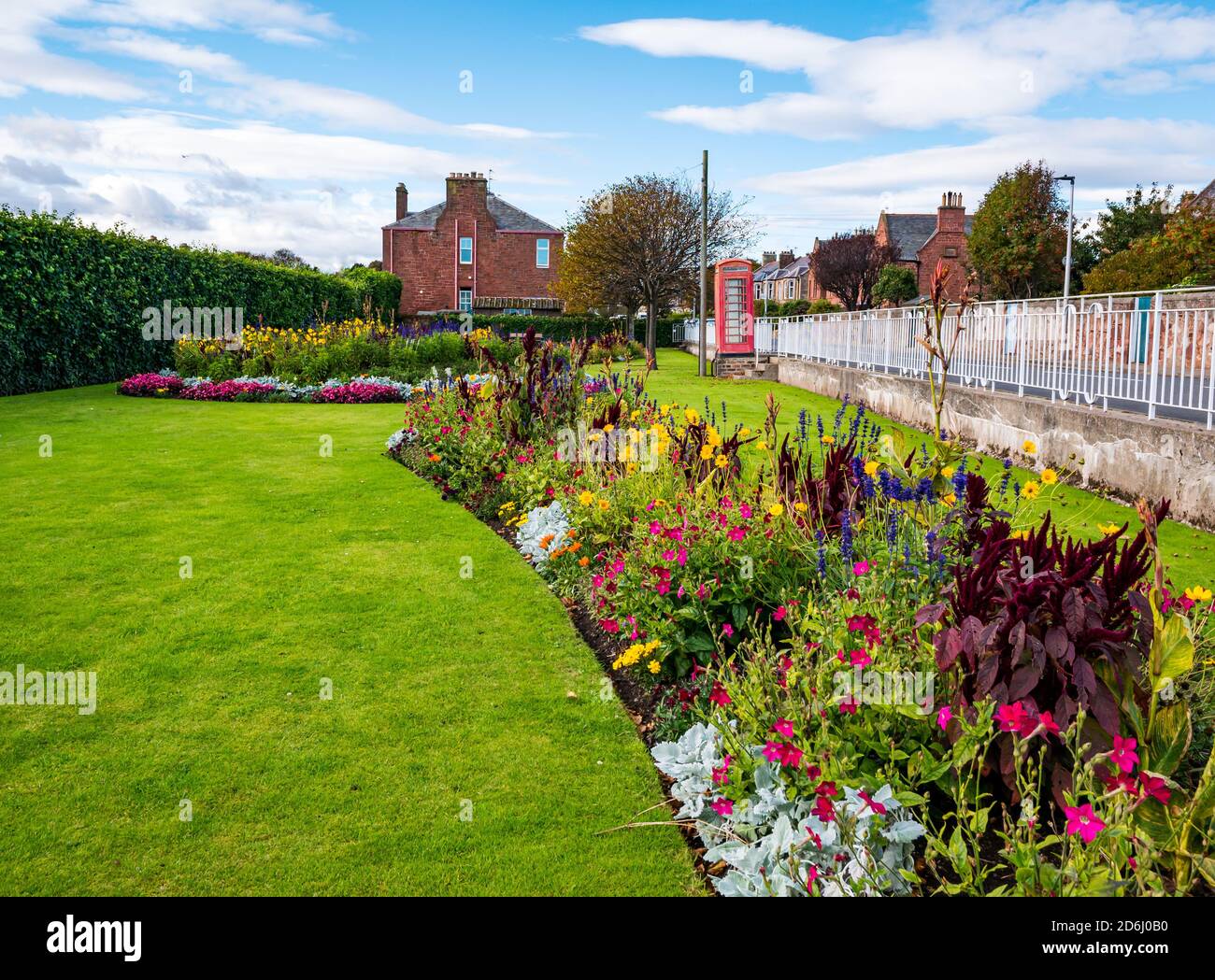 Colourful flowerbeds at Lauderdale Park, Dunbar, East Lothian, Scotland, UK Stock Photo