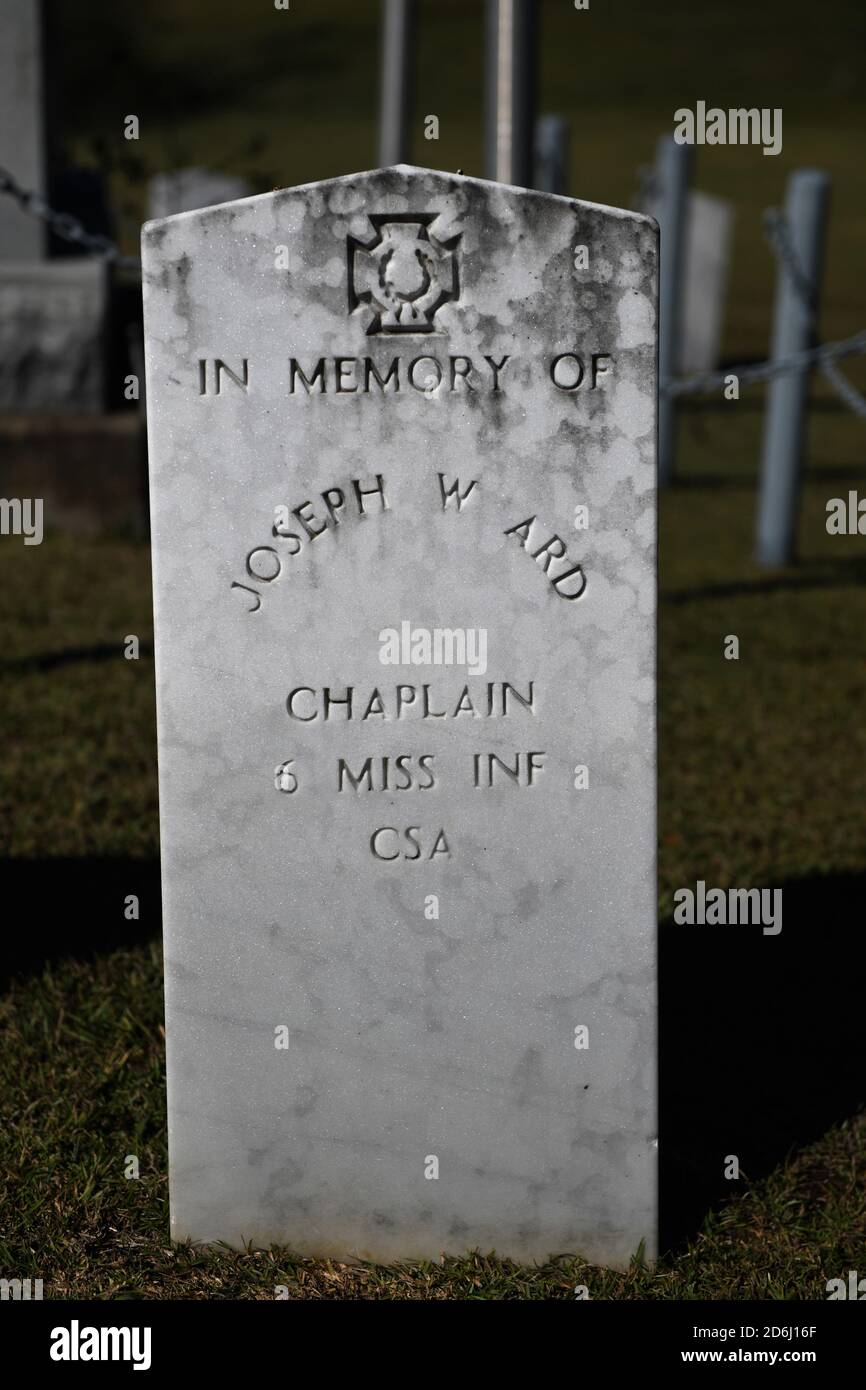 Confederate soldiers buried in the old Brandon Cemetery in Brandon, Mississippi. Stock Photo