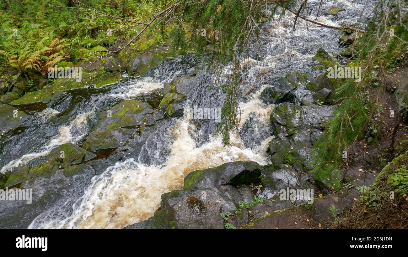 Natural Park in the North of Russia. Waterfalls, gorgeous nature and a real Russian forest. Republic of Karelia Stock Photo