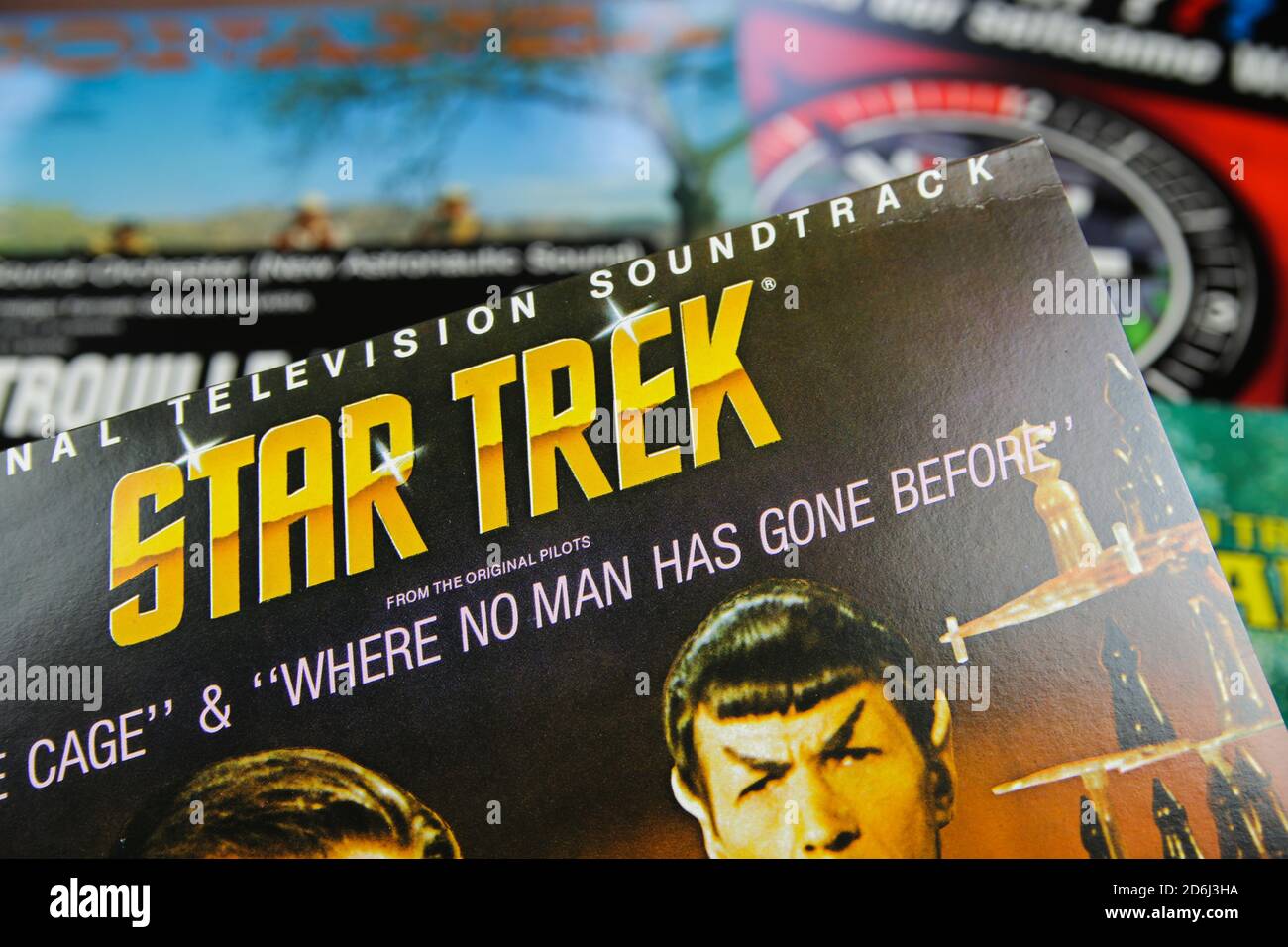 Viersen, Germany - July 9. 2020: Closeup of isolated vintage vinyl record cover with soundtrack of  tv series Star Trek from the seventies Stock Photo