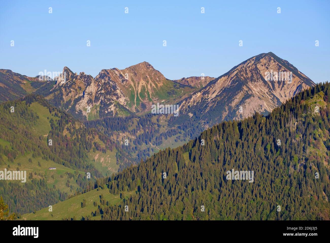 Rotwand and Hochmiesing, view from Sudelfeld, near Bayrischzell, Mangfall mountains, Upper Bavaria, Bavaria, Germany Stock Photo