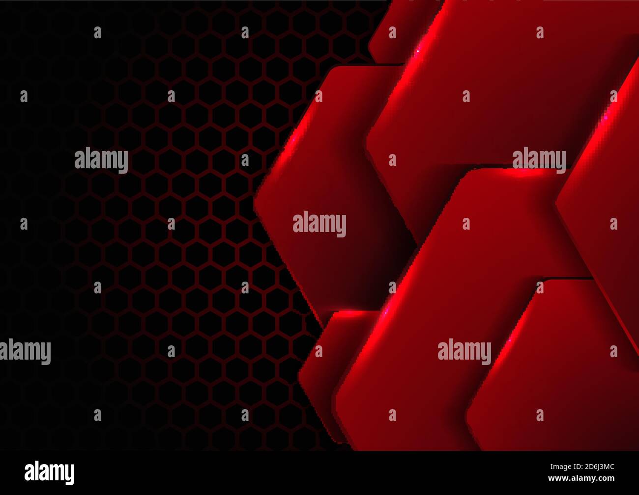 Abstract black and red metallic hexagon with lighting on hexagons ...