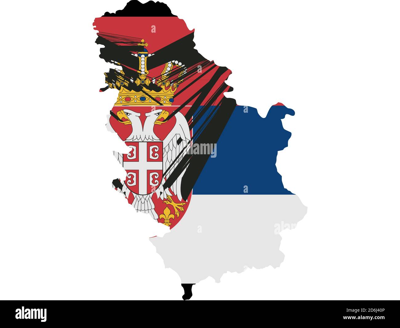 Flag in form form of the geographical country, Serbia, Southern Europe ...