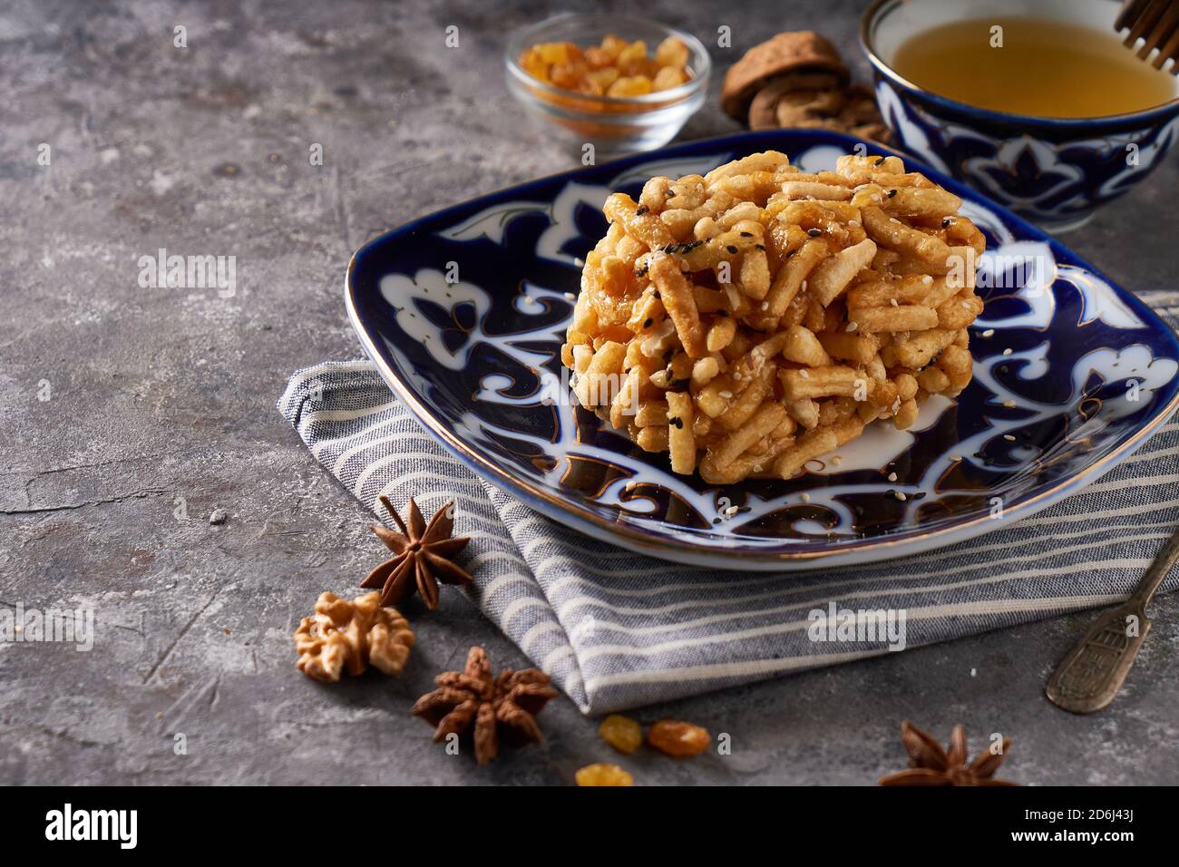 Traditional azian cake chuk chuk with honey and nuts Stock Photo