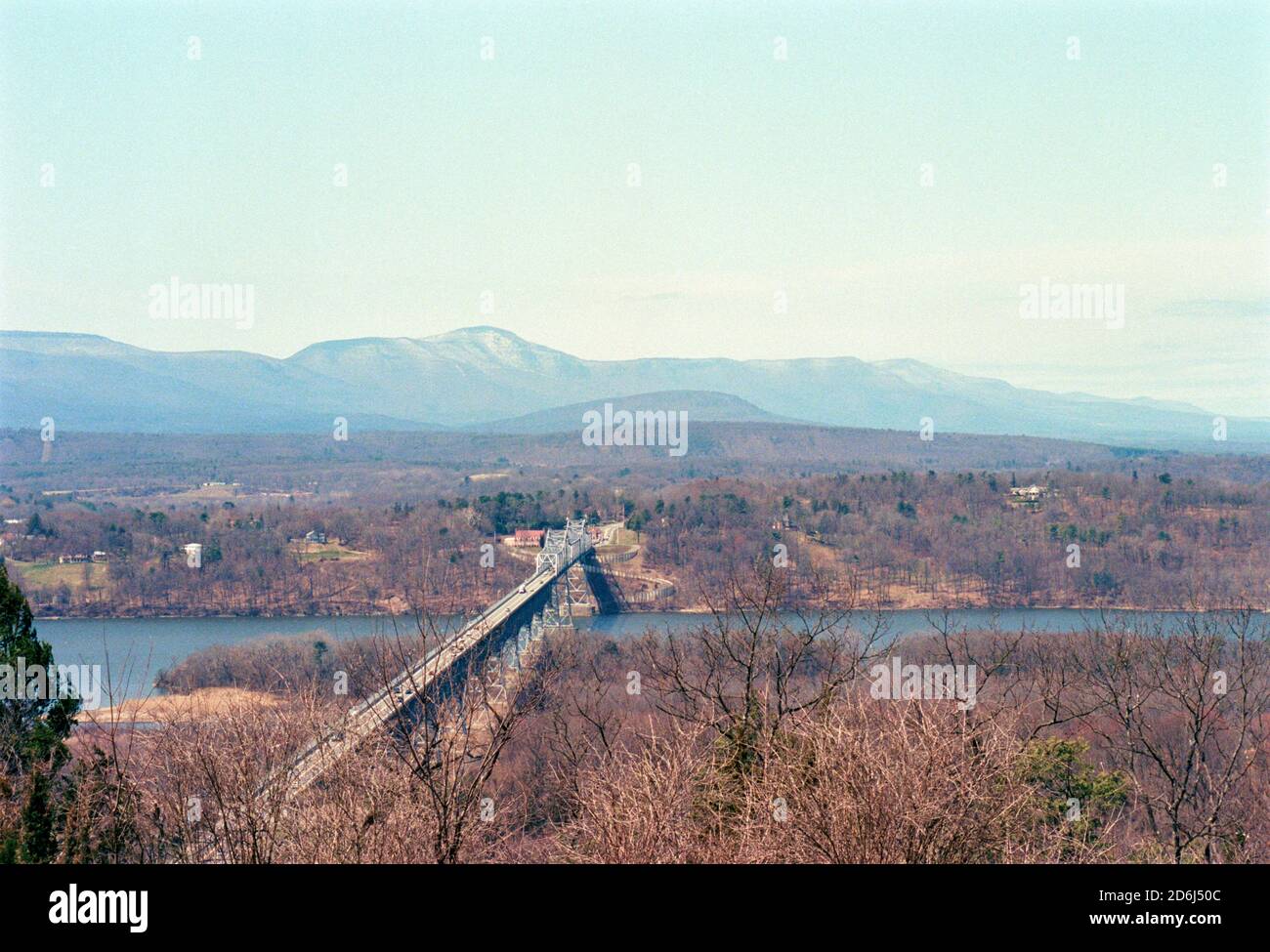 Rip Van Winkle Bridge over Hudson River with Catskill Mountains in Background, Hudson, New York