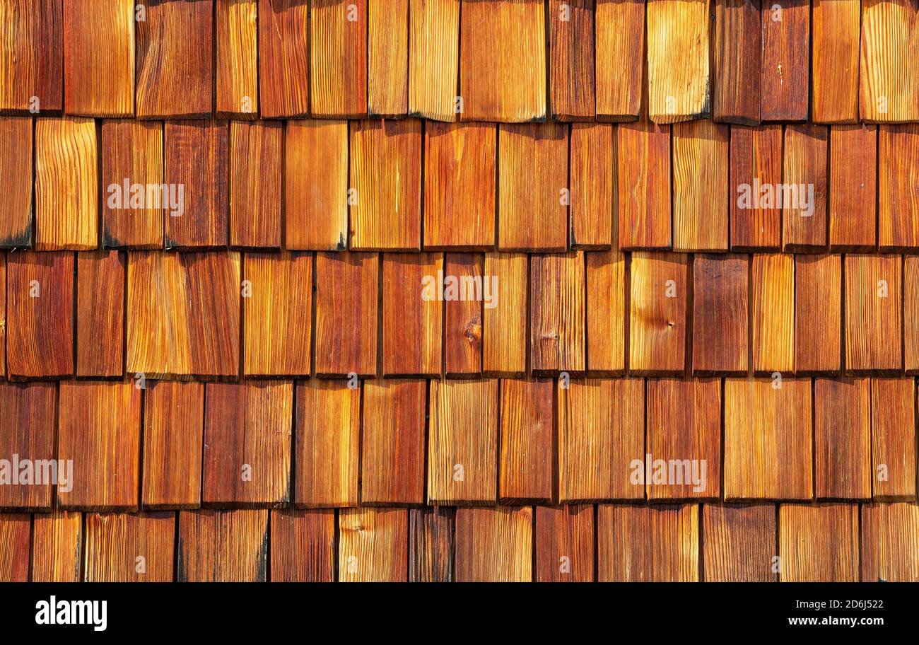Wood shingle, wood shingle facade, St. Wolfgang am Wolfgangsee, Salzkammergut, Upper Austria, Austria Stock Photo