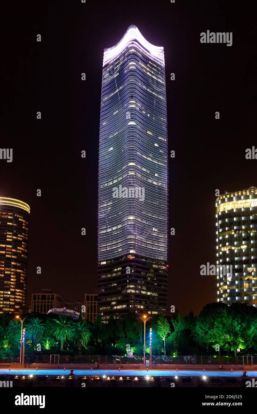 Boat trip Shanghai by night, skyscrapers, Hong Kong, Shanghai, Shanghai Shi, China Stock Photo