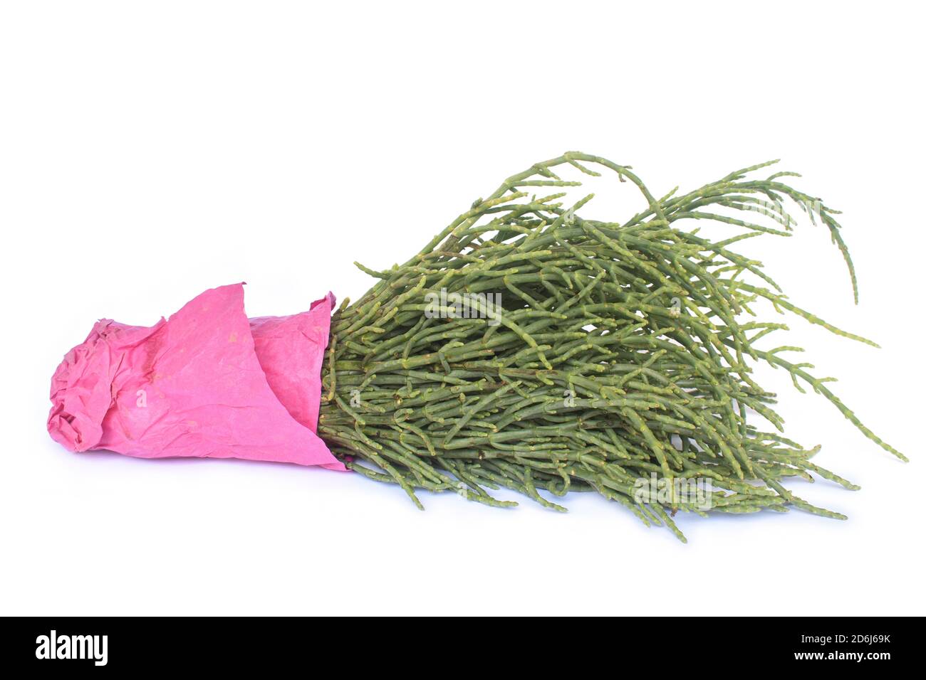 Fresh green bunch of sea beans on isolated white background Stock Photo