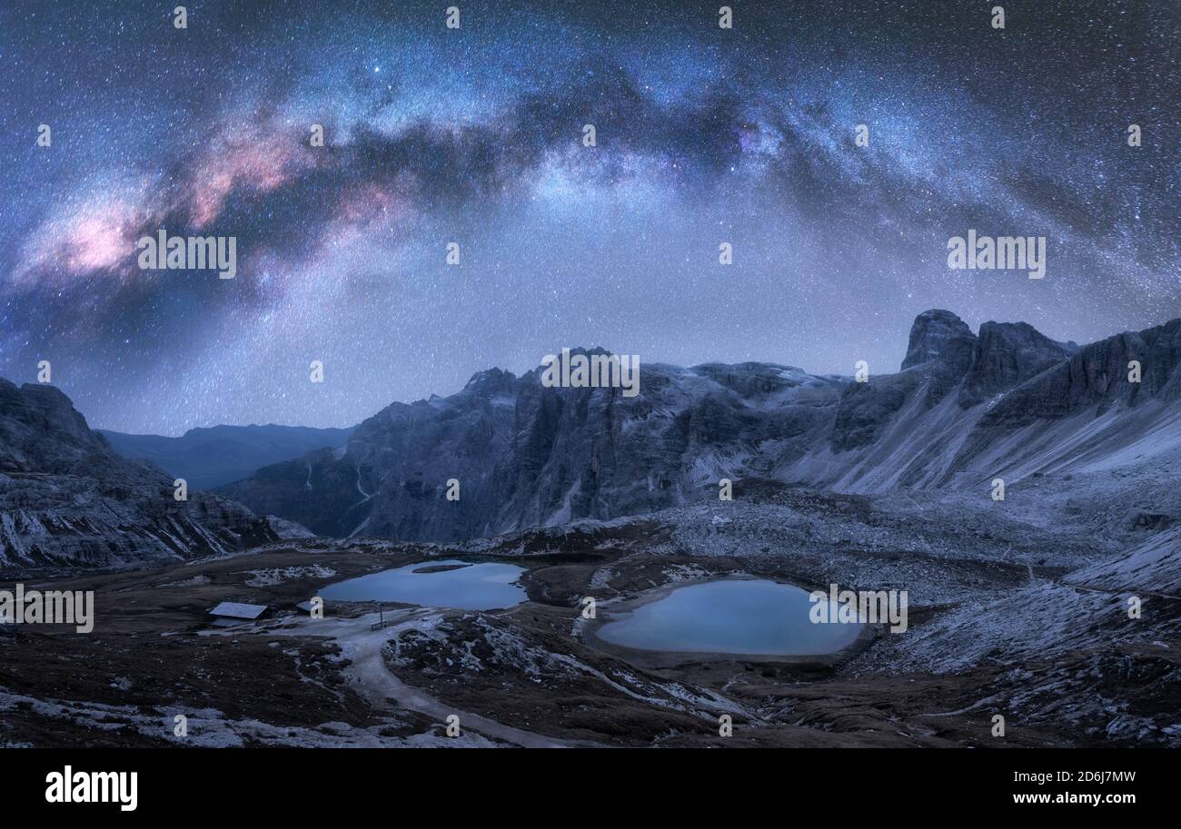 Milky Way over mountains at night in summer Stock Photo