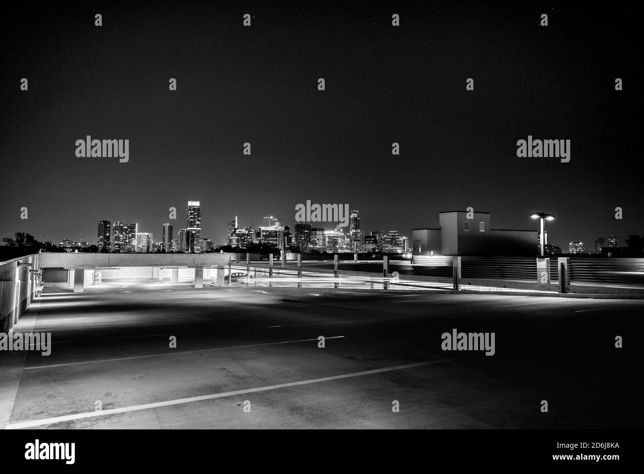 Black and White View of Downtown Austin Skyline from Roof Top Parking