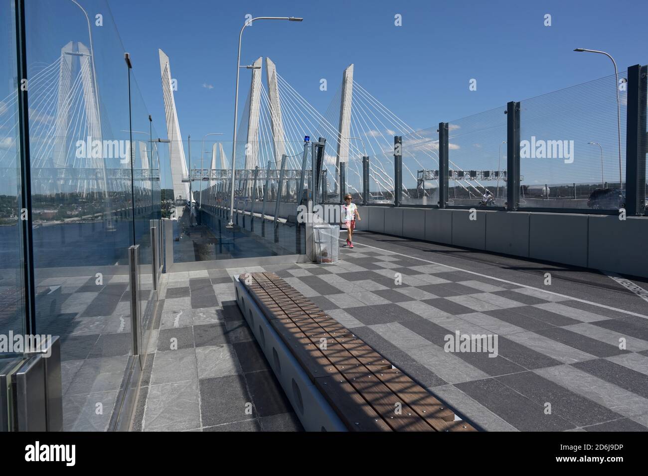 Bike and walking path on Mario Cuomo Bridge near Tarrytown, NY Stock Photo