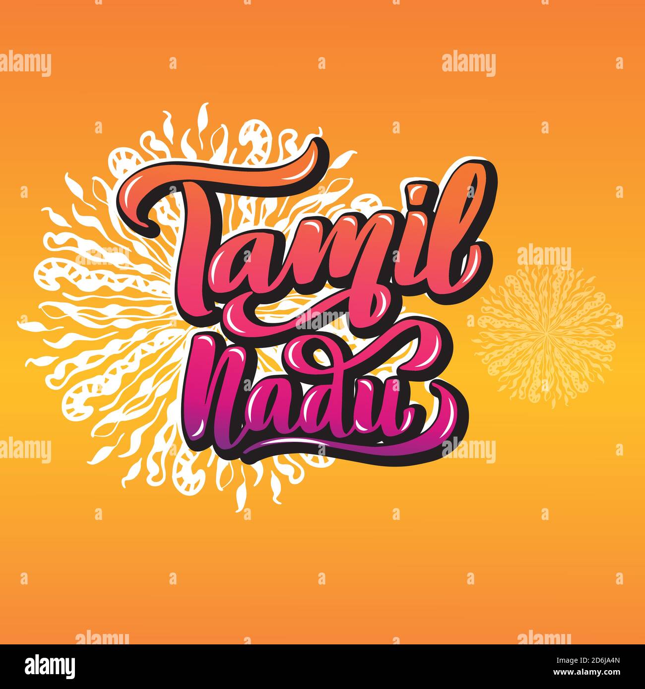 Tamil Nadu Handwritten stock lettering typography. States of India. Stock Vector