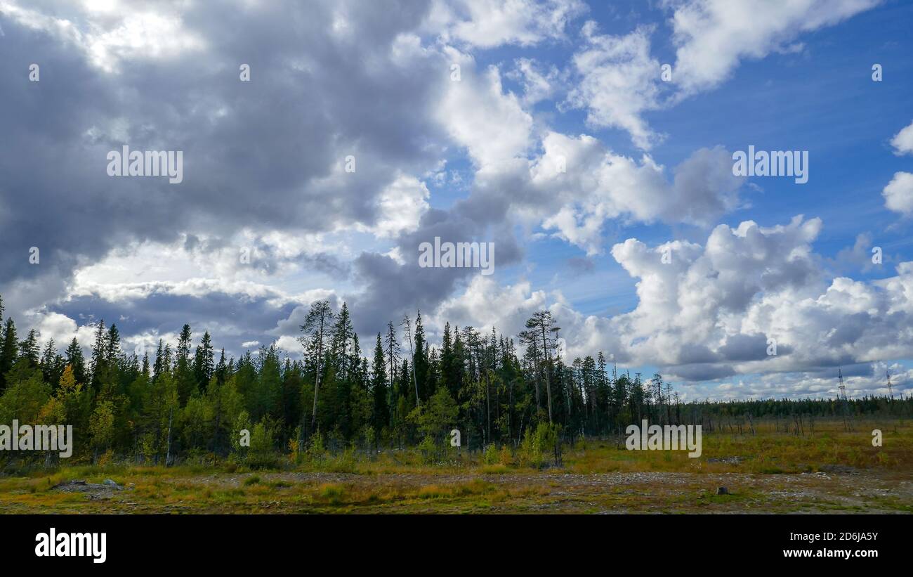 The Russian north is very beautiful! Nature in Murmansk: lakes, forest, tundra Stock Photo