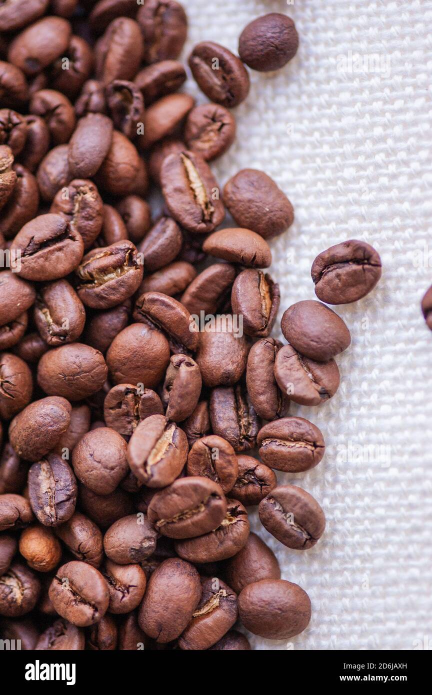 Coffee beans background. Light roasted natural coffee beans. Morning ...